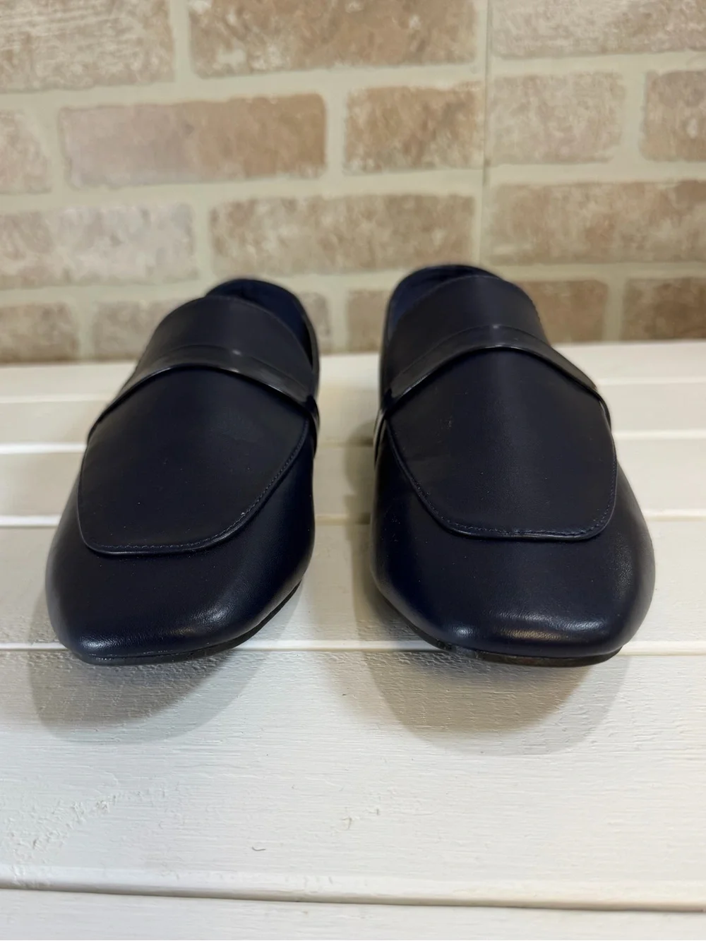 Halston Vincent-S Navy Vegan Leather Loafers Women’s Sz 8.5 Modern Minimalist - Picture 3 of 10
